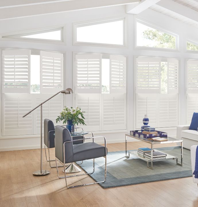 faux wood shutters white in living room on multiple emails